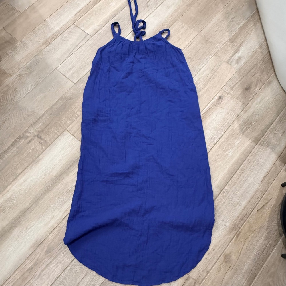 Old Navy Blue Double-Gauze Cotton Sleeveless Midi Dress with Pockets Large Tall